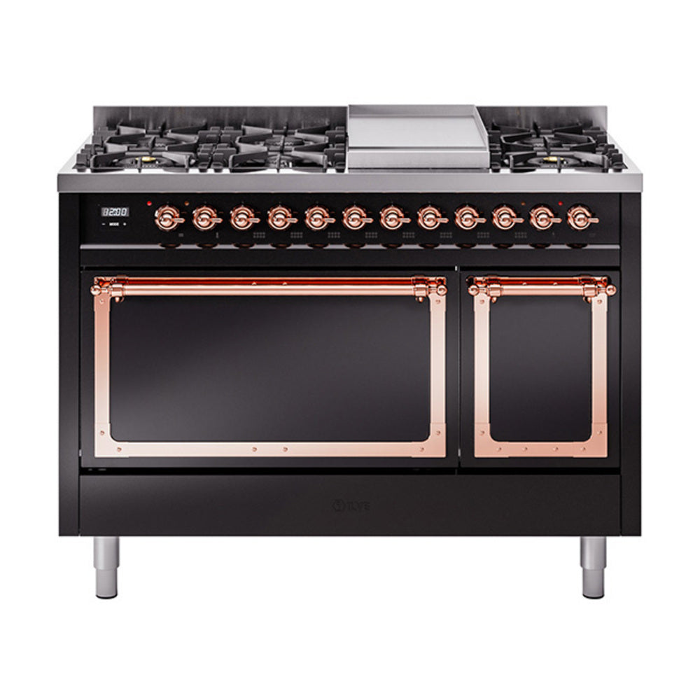ILVE Nostalgie II Noblesse 48" Dual Fuel Freestanding Range 8 Sealed Burners + Griddle with Solid Door  UN48FQNMP
