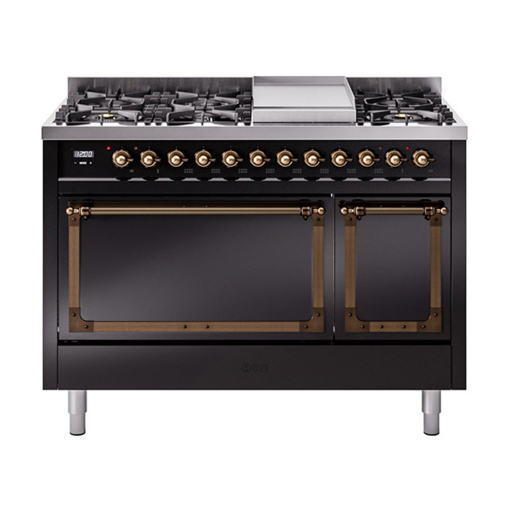 ILVE Nostalgie II Noblesse 48" Dual Fuel Freestanding Range 8 Sealed Burners + Griddle with Solid Door  UN48FQNMP