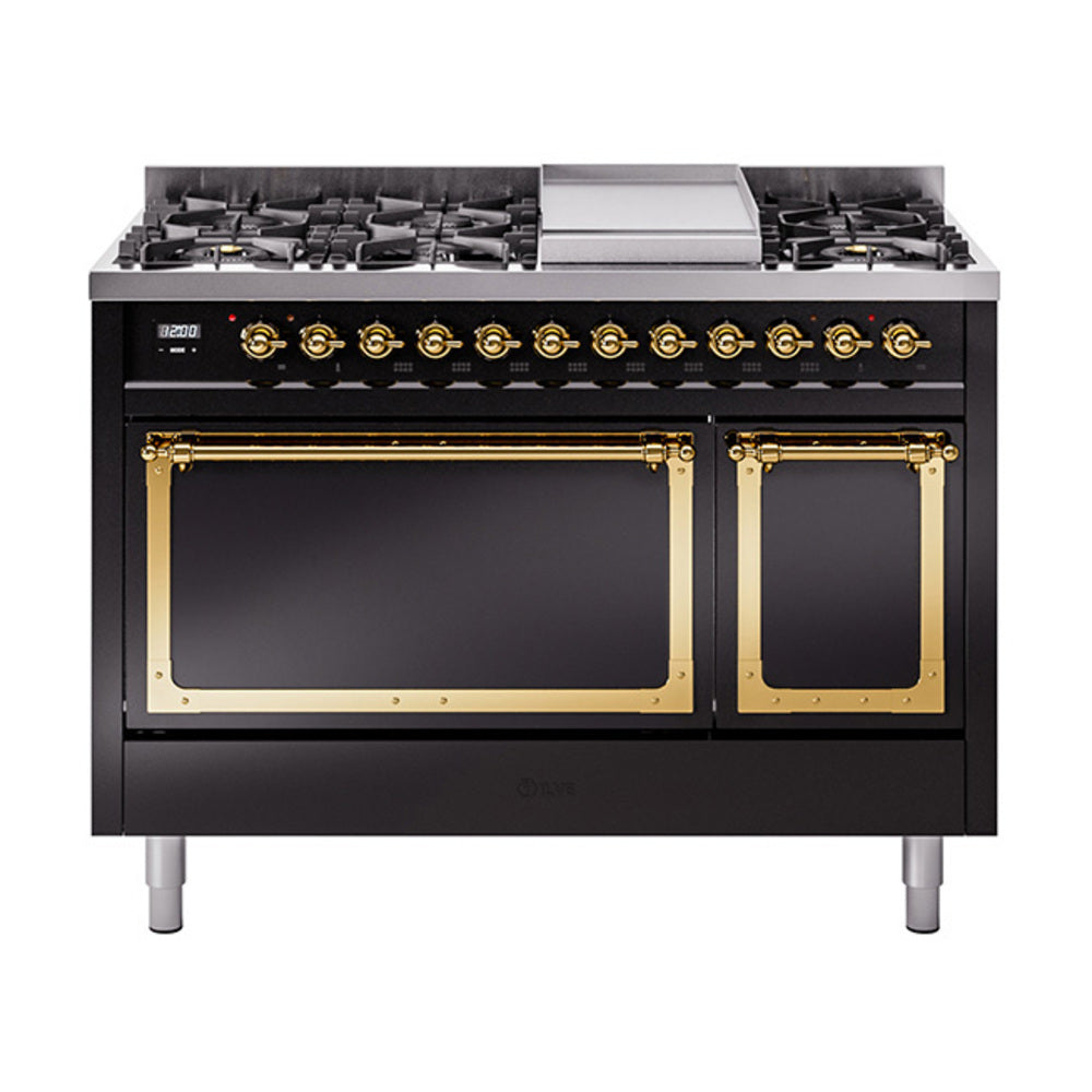 ILVE Nostalgie II Noblesse 48" Dual Fuel Freestanding Range 8 Sealed Burners + Griddle with Solid Door  UN48FQNMP