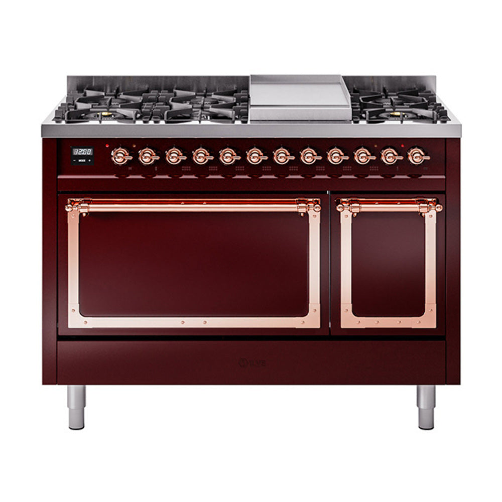 ILVE Nostalgie II Noblesse 48" Dual Fuel Freestanding Range 8 Sealed Burners + Griddle with Solid Door  UN48FQNMP