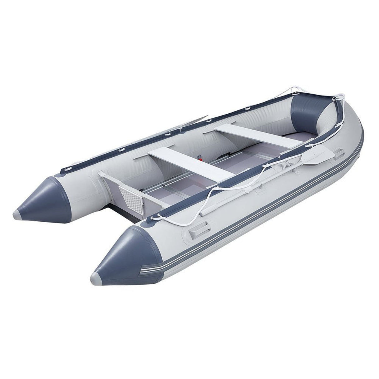 Inflatable 6-Person Emergency Dinghy Fishing Boat With Wood Floor And Aluminum Benches, 12FT