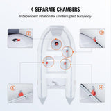 Inflatable 6-Person Emergency Dinghy Fishing Boat With Wood Floor And Aluminum Benches, 12FT