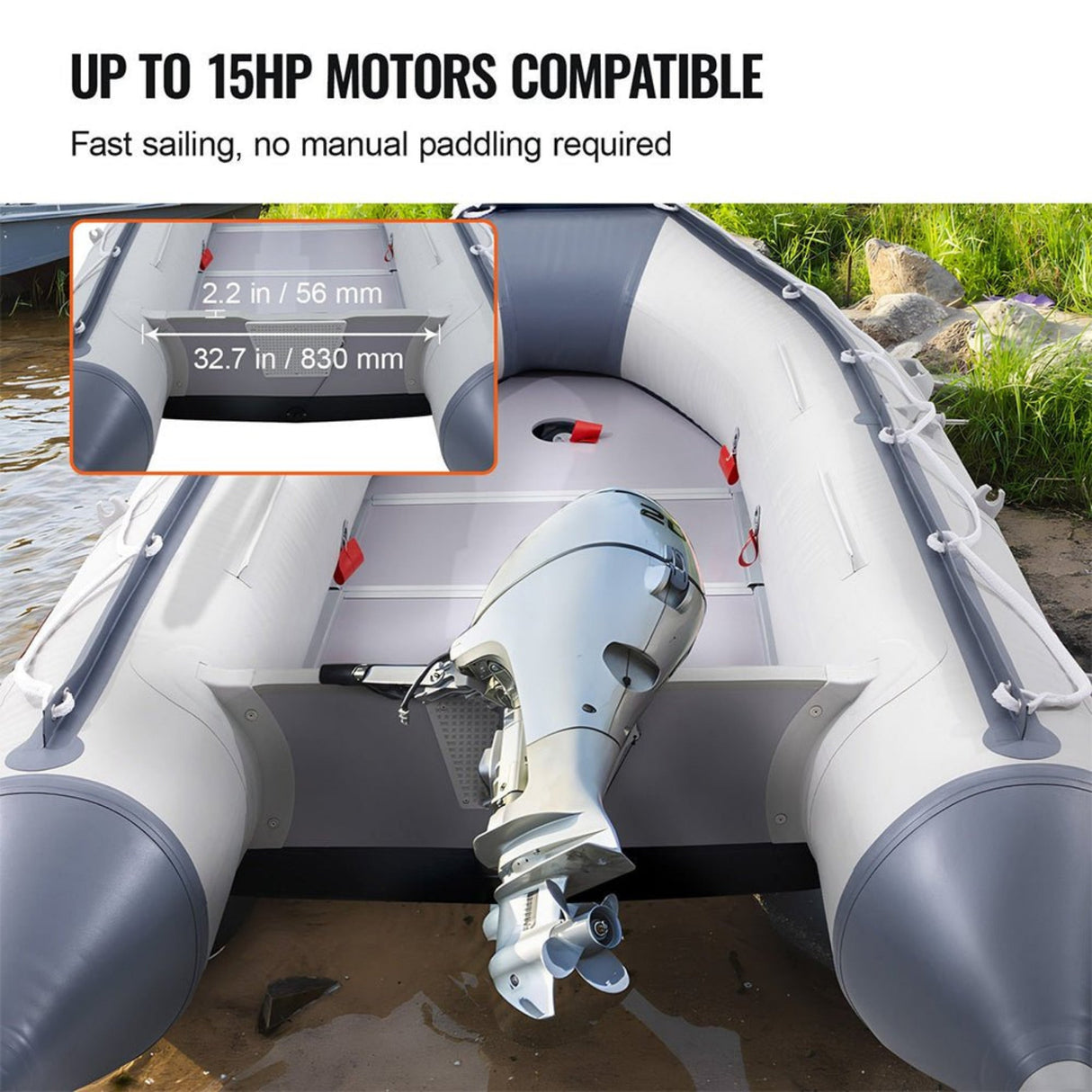 Inflatable 6-Person Emergency Dinghy Fishing Boat With Wood Floor And Aluminum Benches, 12FT