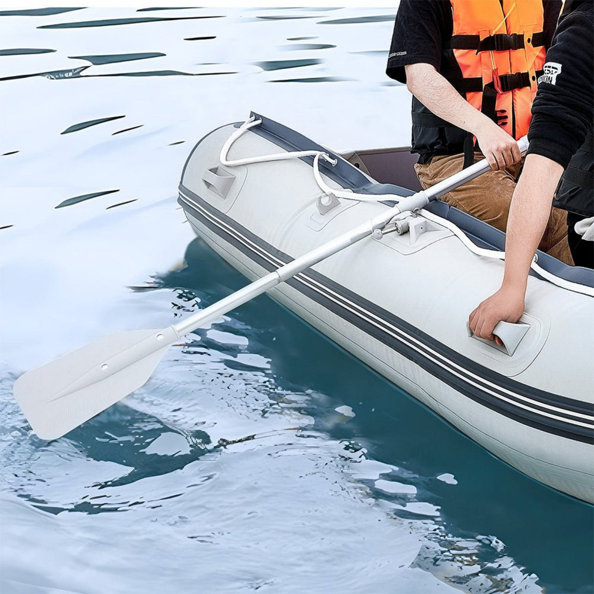 Inflatable 6-Person Emergency Dinghy Fishing Boat With Wood Floor And Aluminum Benches, 12FT