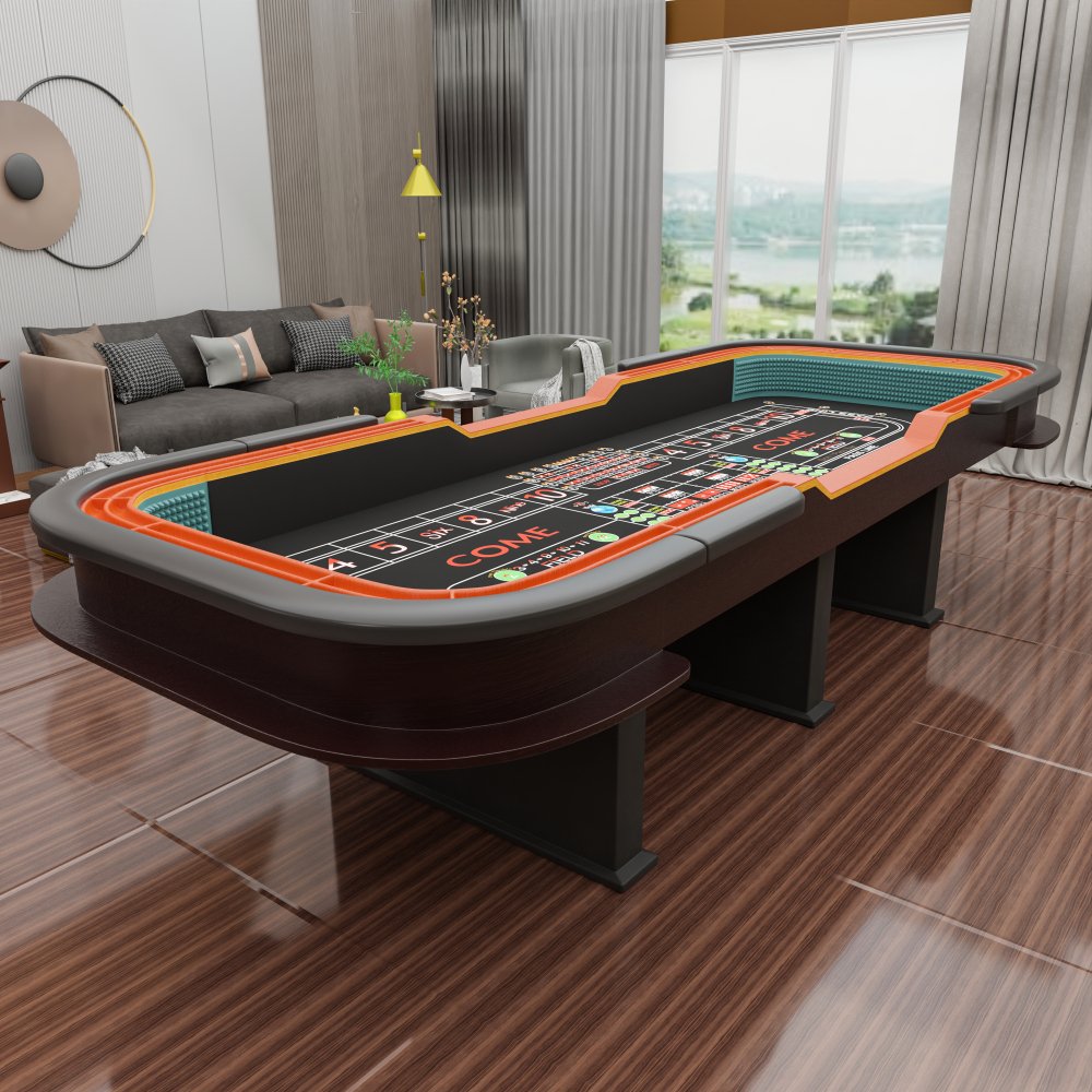 INO Premium Black Casino-Grade Deluxe Craps Dice Table With Diamond Rubber Bumper, 12FT (93816472)