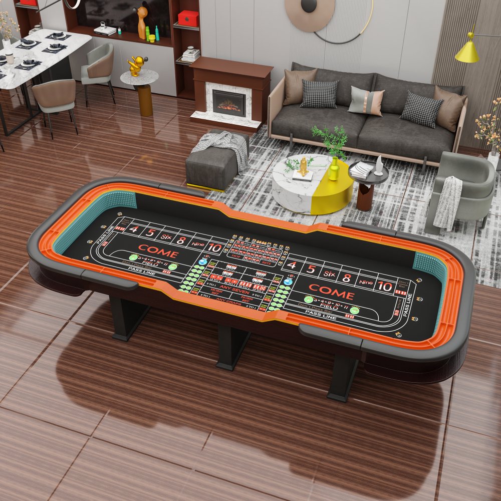 INO Premium Black Casino-Grade Deluxe Craps Dice Table With Diamond Rubber Bumper, 12FT (93816472)