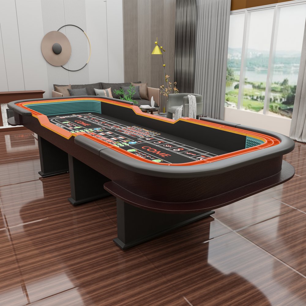 INO Premium Black Casino-Grade Deluxe Craps Dice Table With Diamond Rubber Bumper, 12FT (93816472)