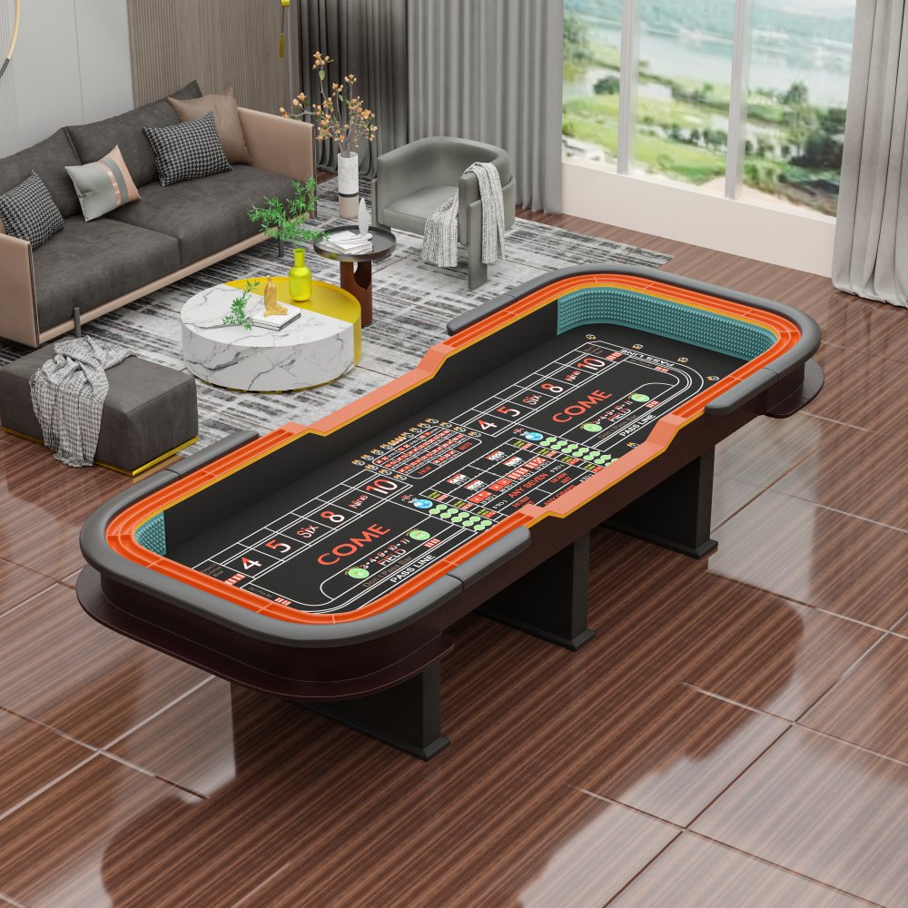 INO Premium Black Casino-Grade Deluxe Craps Dice Table With Diamond Rubber Bumper, 12FT (93816472)
