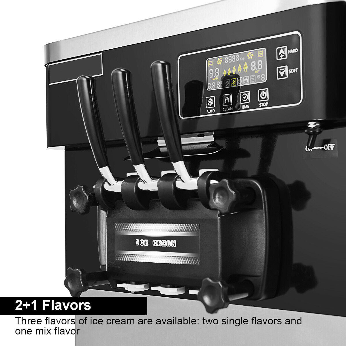Large 20-28L/H 3 Flavor Stainless Steel Commercial Ice Cream Machine W/ LCD Display, 2200W (93747150)