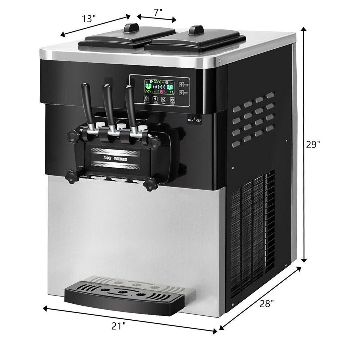Large 20-28L/H 3 Flavor Stainless Steel Commercial Ice Cream Machine W/ LCD Display, 2200W (93747150)