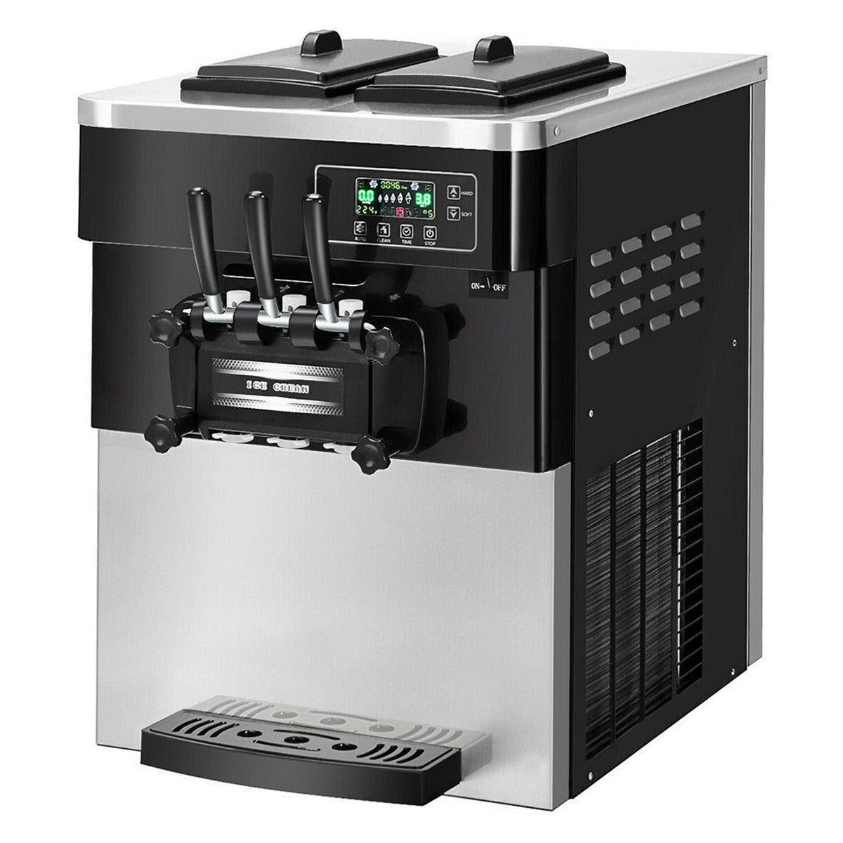 Large 20-28L/H 3 Flavor Stainless Steel Commercial Ice Cream Machine W/ LCD Display, 2200W (93747150)