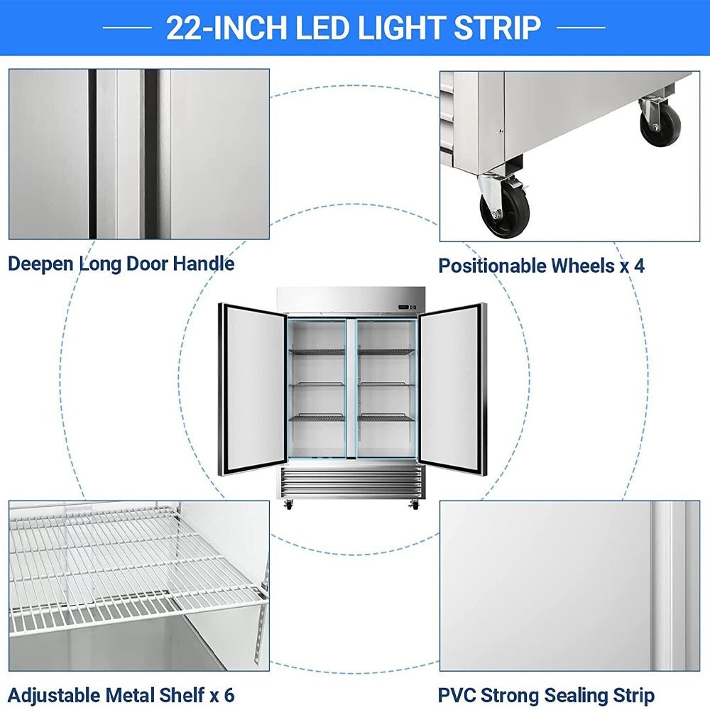 Large 49 Cu.Ft. Two Door Stainless Steel Commercial Industrial Restaurant Freezer, 54" (91857246)
