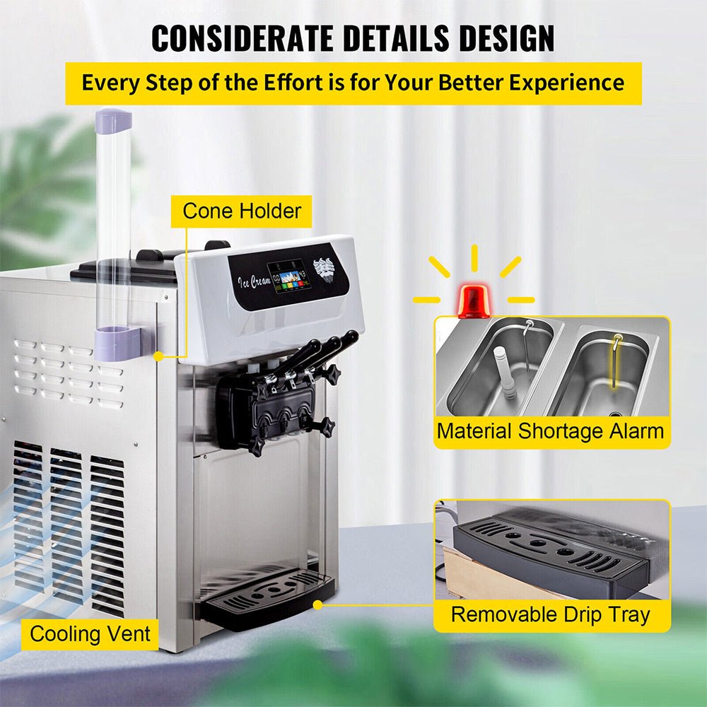 Large Double Hopper Commercial Soft Serve Ice Cream Maker Machine W/ 3 Flavors, 18-28 L/H (98371425)