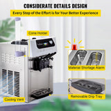 Large Double Hopper Commercial Soft Serve Ice Cream Maker Machine W/ 3 Flavors, 18-28 L/H (98371425)