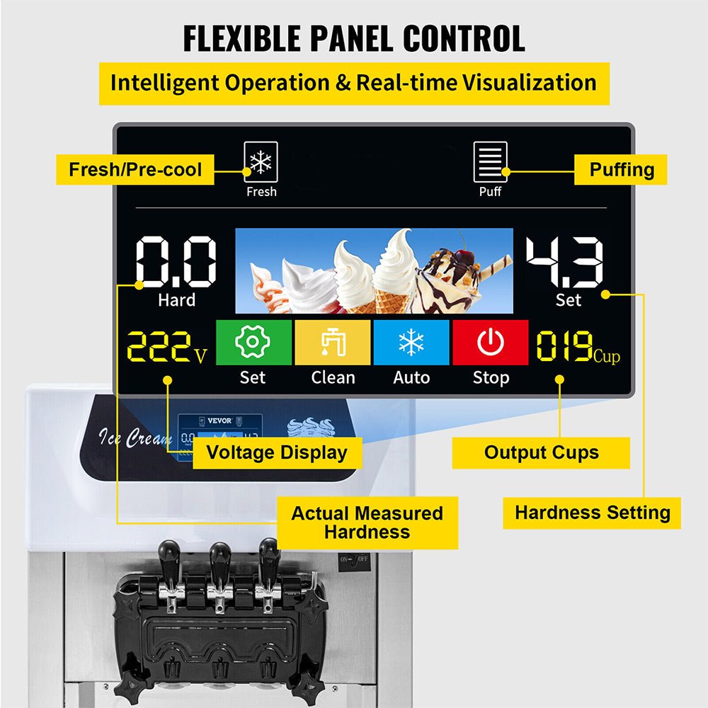Large Double Hopper Commercial Soft Serve Ice Cream Maker Machine W/ 3 Flavors, 18-28 L/H (98371425)