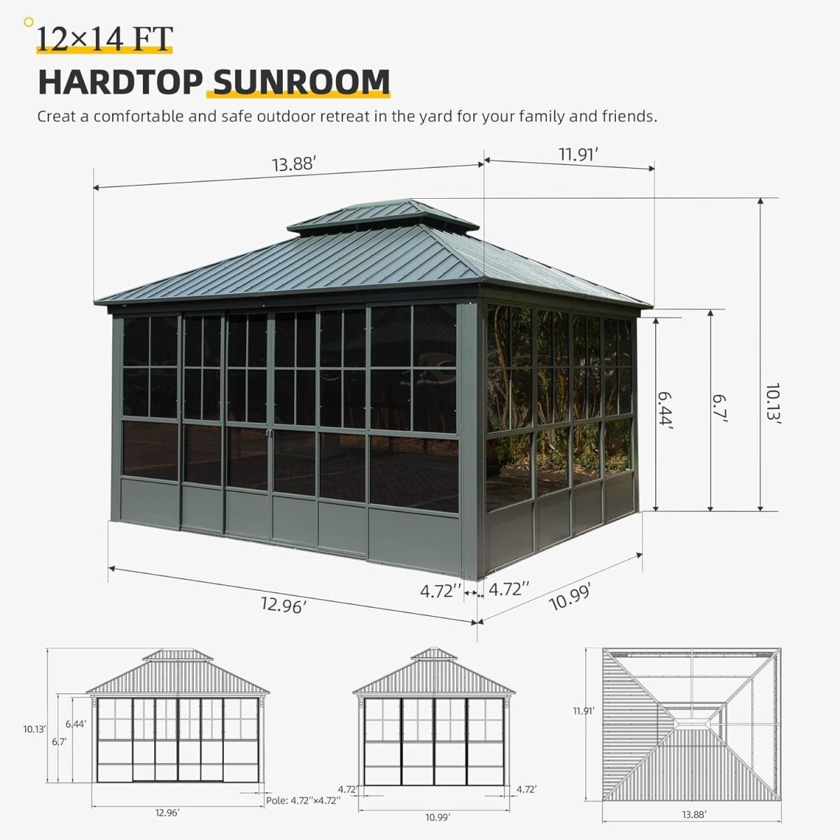 [12x14FT] Large Heavy Duty All-Season Steel Top Aluminum Double Roof Backyard Gazebo