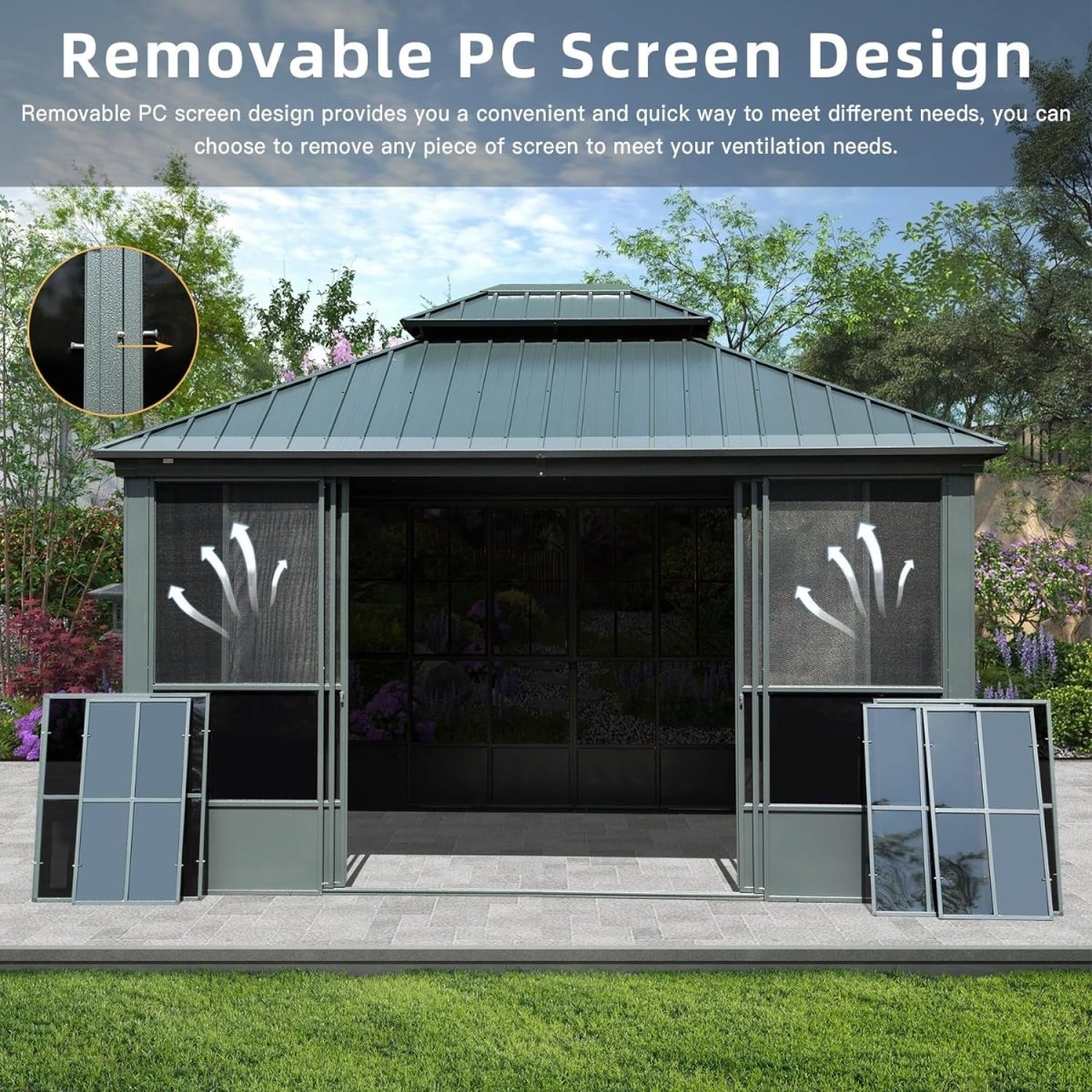 [12x14FT] Large Heavy Duty All-Season Steel Top Aluminum Double Roof Backyard Gazebo
