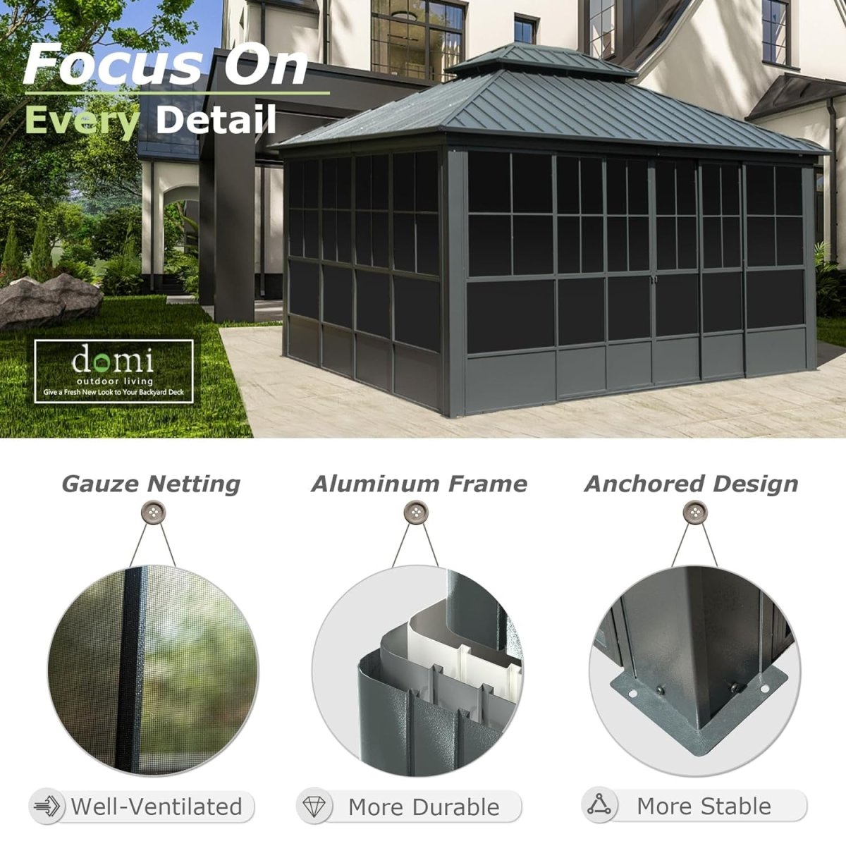 [12x14FT] Large Heavy Duty All-Season Steel Top Aluminum Double Roof Backyard Gazebo