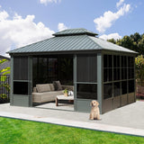 [12x14FT] Large Heavy Duty All-Season Steel Top Aluminum Double Roof Backyard Gazebo