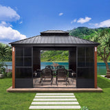 [12x14FT] Large Heavy Duty Outdoor Aluminum Patio Hard Double Steel Top Backyard Sun Room Gazebo (94625371)