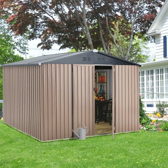 Large Heavy Duty Outdoor Metal Garden Tools Storage Utility Shed W/ Lockable Door, 8x10' (94172751)