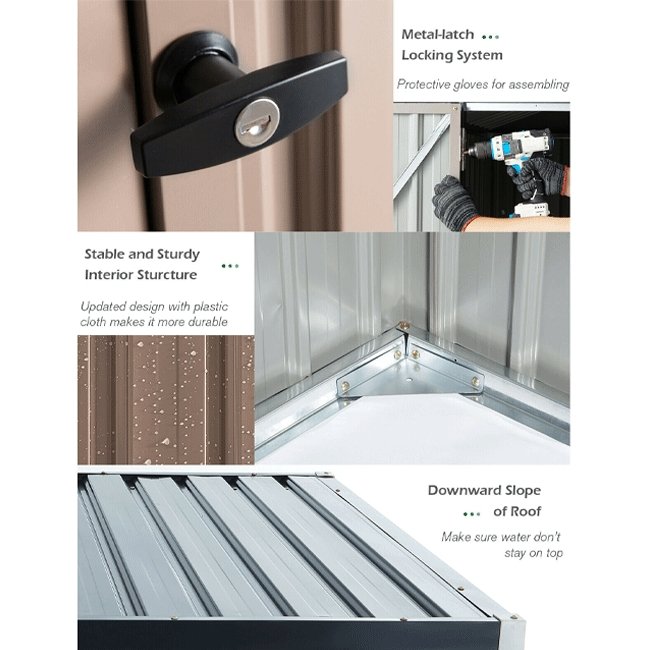 Large Heavy Duty Outdoor Metal Garden Tools Storage Utility Shed W/ Lockable Door, 8x10' (94172751)