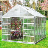 [10x12FT] Large Heavy Duty Outdoor Walk-In Polycarbonate Aluminum Frame Greenhouse With Adjustable Vents & Sliding Doors