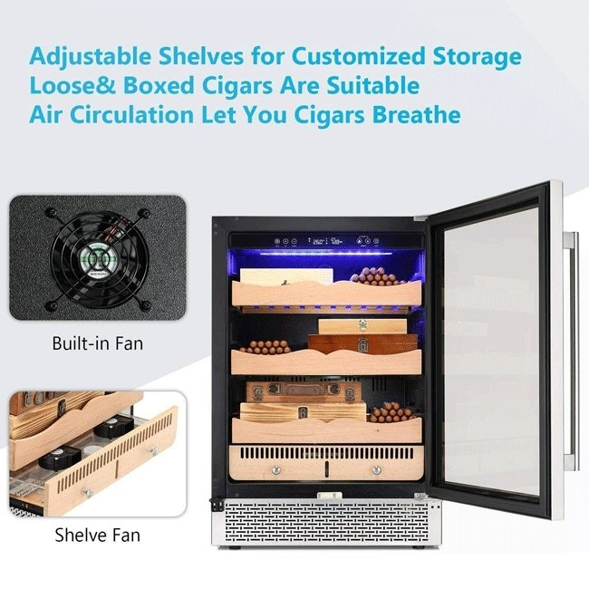 Large Intelligent Built-In Glass Door Electric Cigar Cooler Humidor Cabinet, 34"