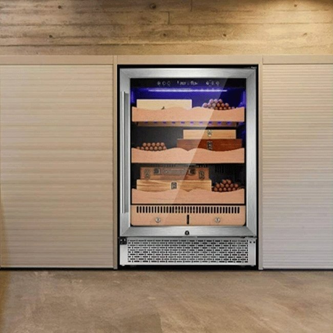 Large Intelligent Built-In Glass Door Electric Cigar Cooler Humidor Cabinet, 34"