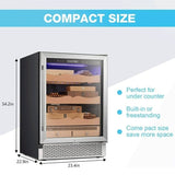 Large Intelligent Built-In Glass Door Electric Cigar Cooler Humidor Cabinet, 34"