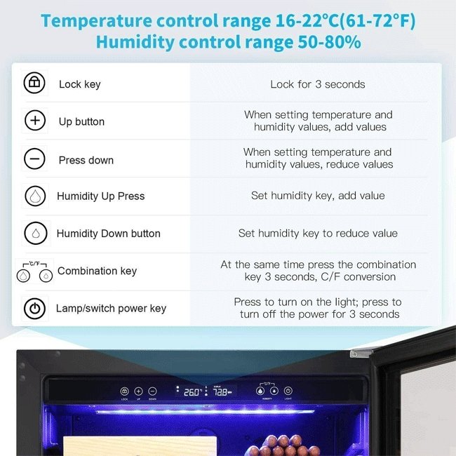 Large Intelligent Built-In Glass Door Electric Cigar Cooler Humidor Cabinet, 34"
