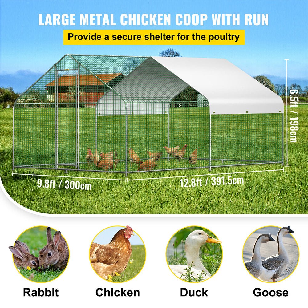 Large Metal Walk-In Backyard Chicken Coop Run Hen House Cage, (12.8 x 9.8 x 6.5)'