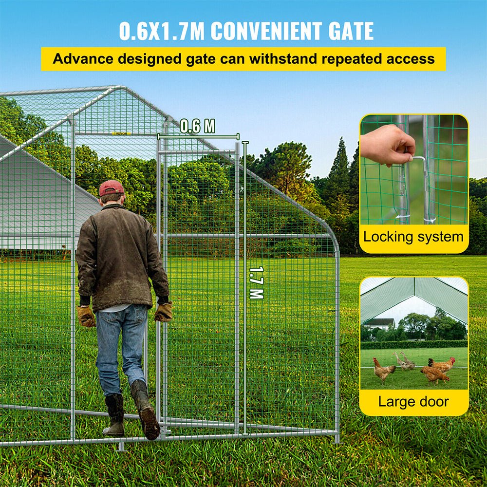 Large Metal Walk-In Backyard Chicken Coop Run Hen House Cage, (12.8 x 9.8 x 6.5)'