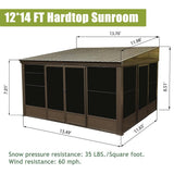 [12x14FT] Large Outdoor All-Season Wall Mounted Sunroom Solarium With Galvanized Steel Roof & Moveable PVC Screen