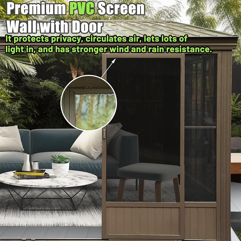 [12x14FT] Large Outdoor All-Season Wall Mounted Sunroom Solarium With Galvanized Steel Roof & Moveable PVC Screen