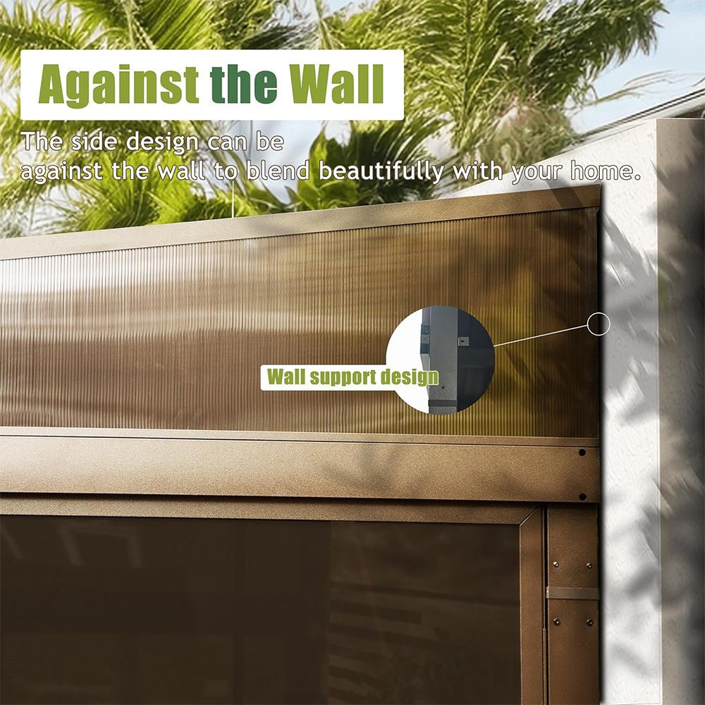 [12x14FT] Large Outdoor All-Season Wall Mounted Sunroom Solarium With Galvanized Steel Roof & Moveable PVC Screen