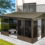 [12x14FT] Large Outdoor All-Season Wall Mounted Sunroom Solarium With Galvanized Steel Roof & Moveable PVC Screen