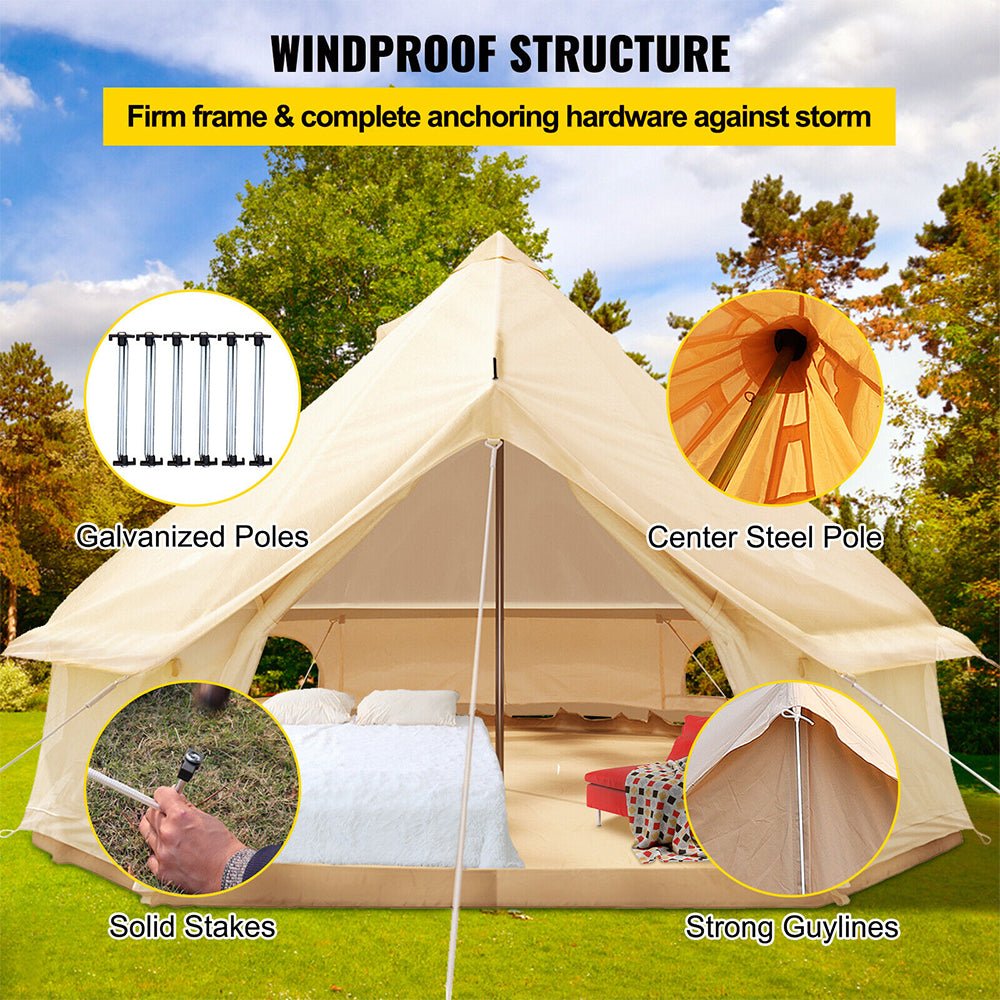 Large Outdoor Glamping Yurt Teepee Canvas Camping Bell Tent W/ Stove Jack, 20FT