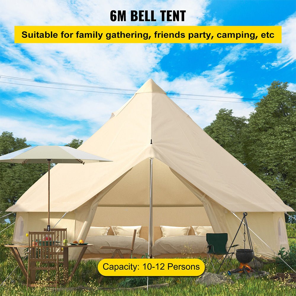 Large Outdoor Glamping Yurt Teepee Canvas Camping Bell Tent W/ Stove Jack, 20FT