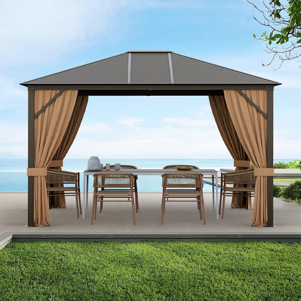 [10x12FT] Premium Outdoor Hardtop Patio Gazebo W/ Galvanized Steel Top & Aluminum Frame (94674065)