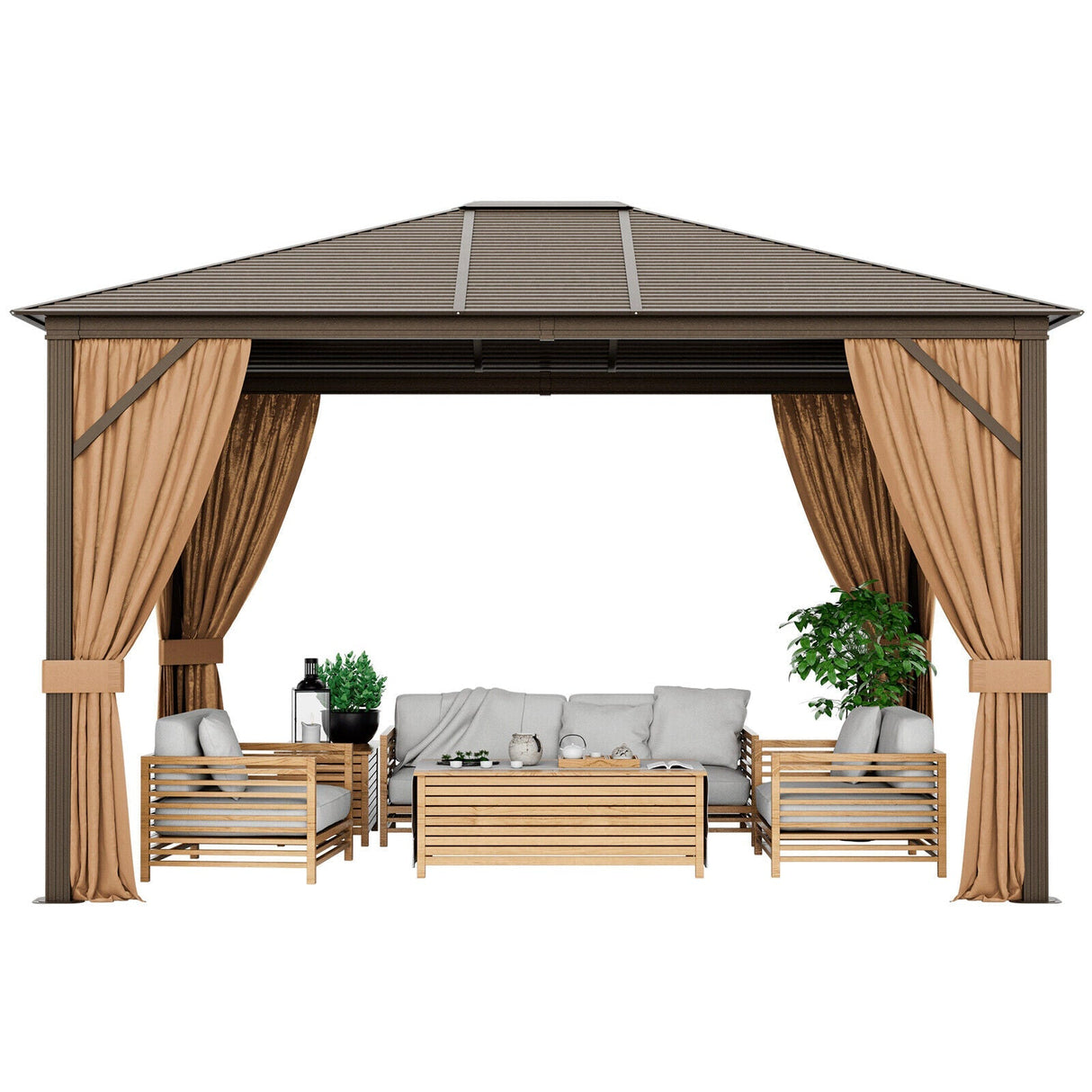 [10x12FT] Premium Outdoor Hardtop Patio Gazebo W/ Galvanized Steel Top & Aluminum Frame (94674065)