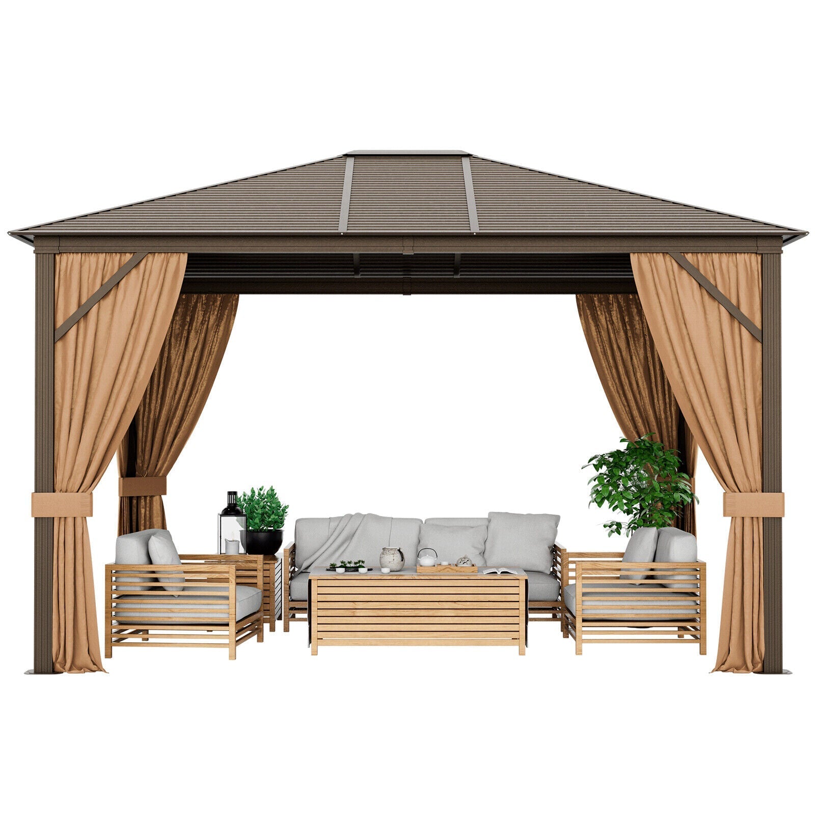 [10x12FT] Premium Outdoor Hardtop Patio Gazebo W/ Galvanized Steel Top & Aluminum Frame (94674065)