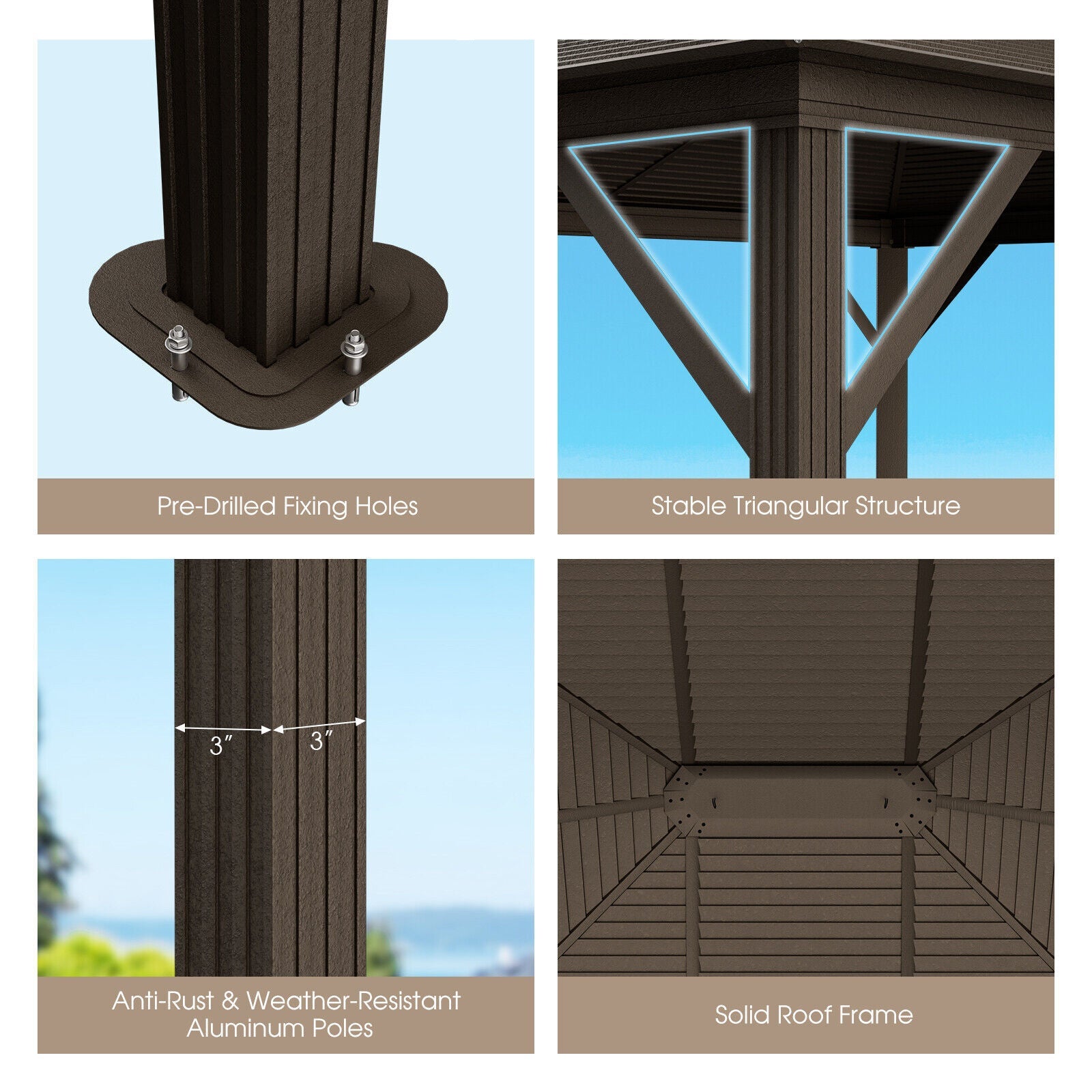 [10x12FT] Premium Outdoor Hardtop Patio Gazebo W/ Galvanized Steel Top & Aluminum Frame (94674065)