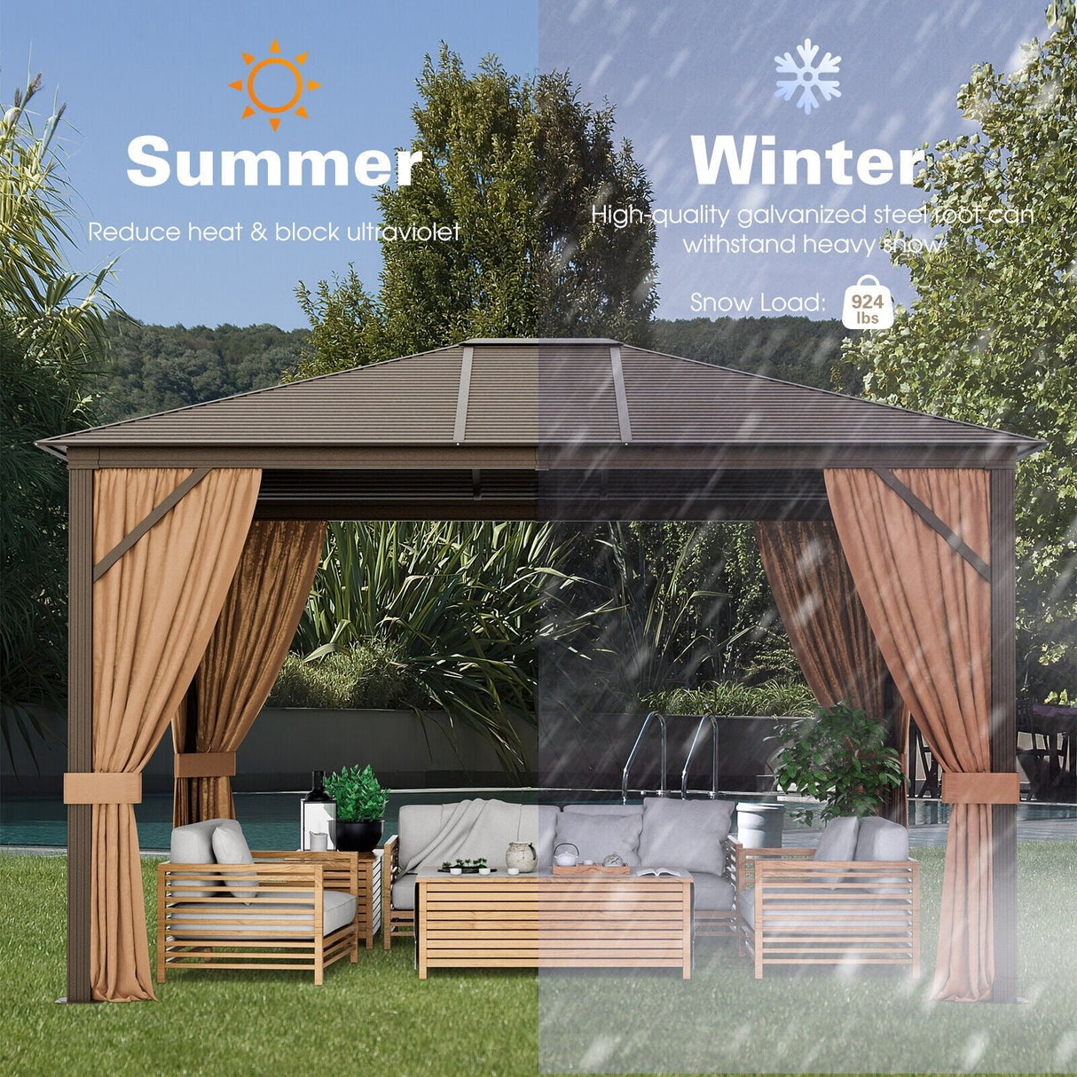 [10x12FT] Premium Outdoor Hardtop Patio Gazebo W/ Galvanized Steel Top & Aluminum Frame (94674065)