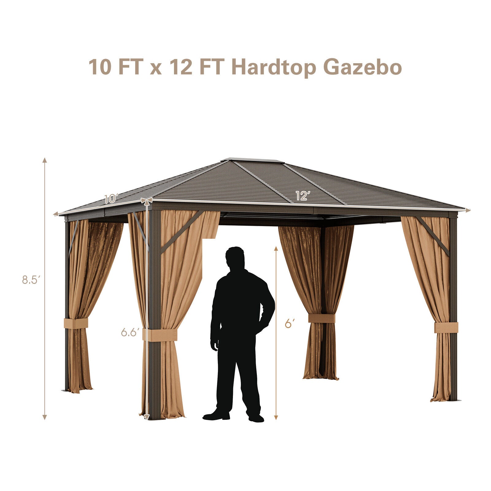 [10x12FT] Premium Outdoor Hardtop Patio Gazebo W/ Galvanized Steel Top & Aluminum Frame (94674065)