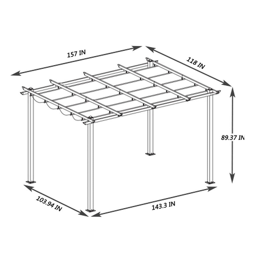 [10x13FT] Large Outdoor Patio Pergola With Canopy & Retractable Sun Shades, Beige (95317462)