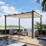 [10x13FT] Large Outdoor Patio Pergola With Canopy & Retractable Sun Shades, Beige (95317462)