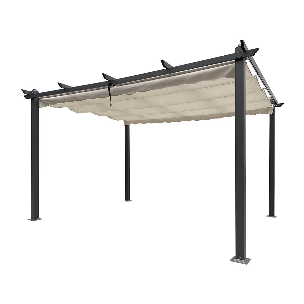 [10x13FT] Large Outdoor Patio Pergola With Canopy & Retractable Sun Shades, Beige (95317462)