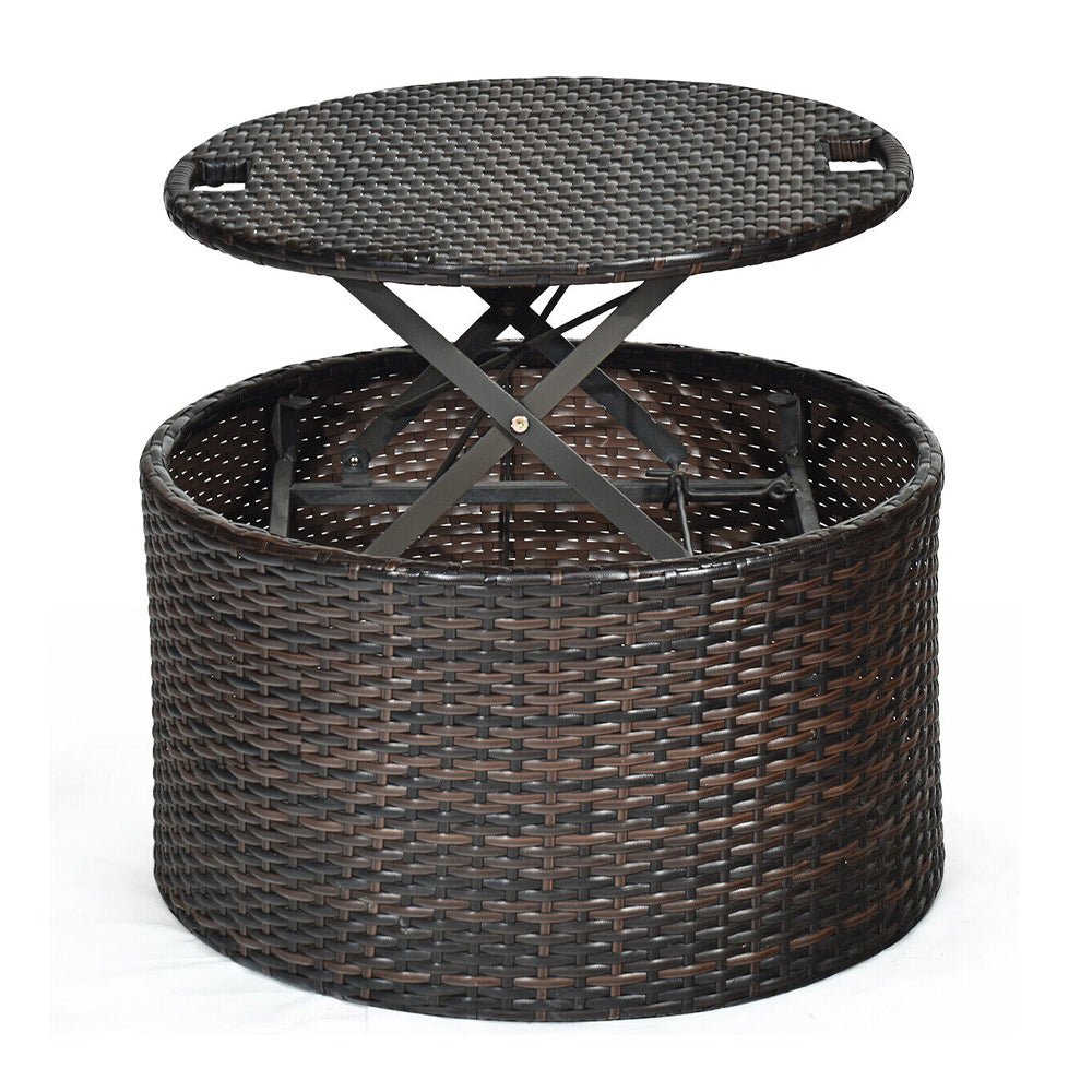 Large Outdoor Patio Rattan Daybed Sofa W/ Adjustable Table Top, Canopy & 3 Pillows, 76" (91254763)