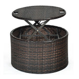 Large Outdoor Patio Rattan Daybed Sofa W/ Adjustable Table Top, Canopy & 3 Pillows, 76" (91254763)
